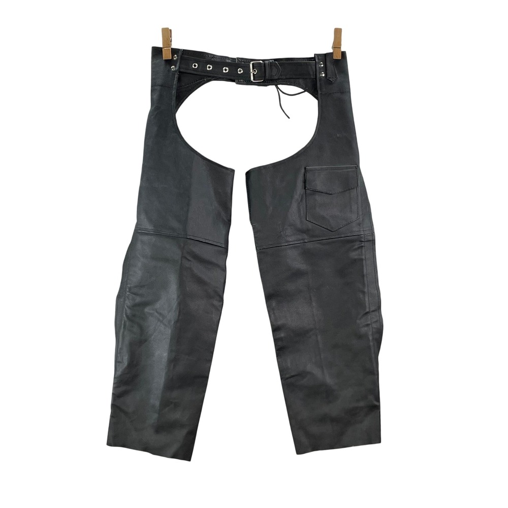 Unbranded Leather Chaps Mens Small Black Biker Motorcycle Riding Gear Pocket S